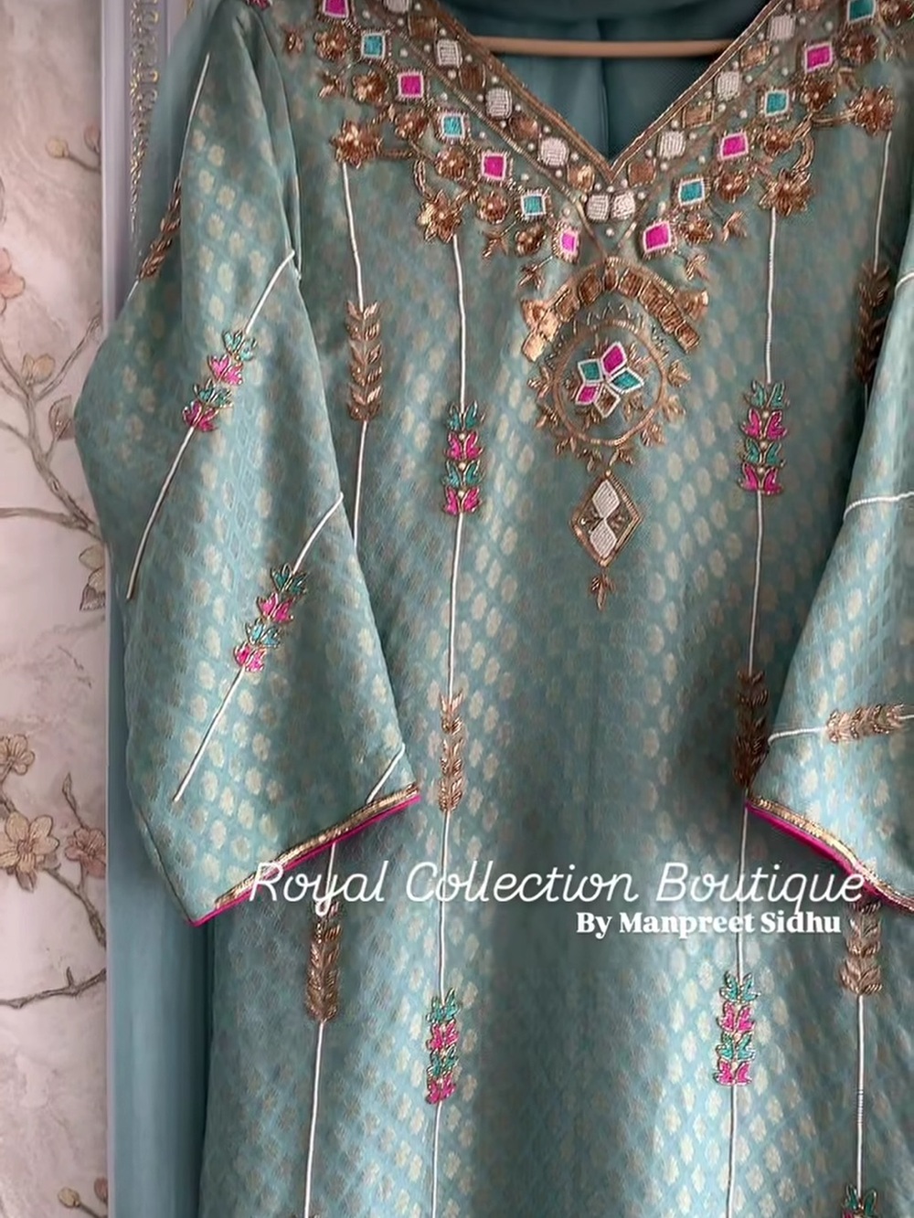 Royal Collection Boutique Seafoam Green Embroidered Women Salwar